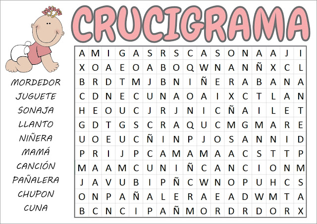 crucigrama sopa de letras Juegos para baby shower para imprimir crucigrama sopa de letras